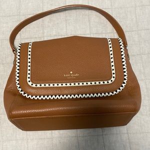 Kate Spade leather cognac, black and white hand bag